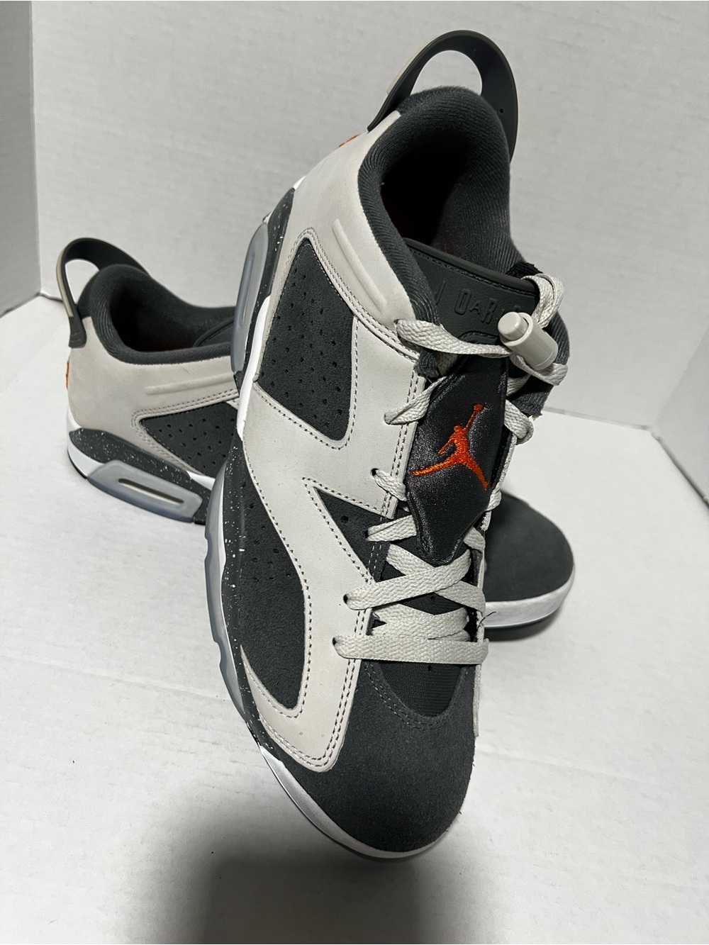 Jordan Men’s Mid-Top Sneakers in Black, Light Gray and Orange